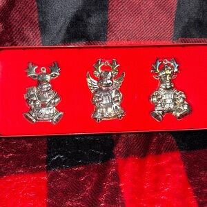Gorham Silver plated, reindeer Christmas holiday ornaments set of 3 Reindeer